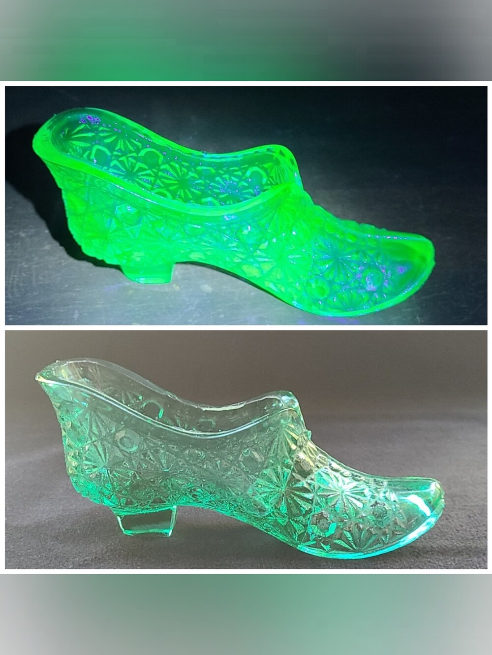 Uranium Glass Fenton Emerald Shoe Vintage
